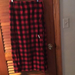 Buffalo plaid maxi wrap skirt w/ blanket fringe